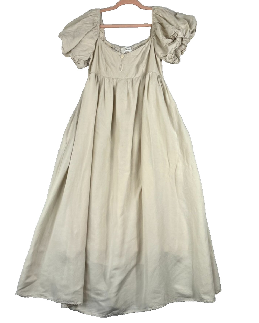 Böhme Puff Sleeve Midi Dress Women's Small Linen Blend Cream Color Fit & Flare